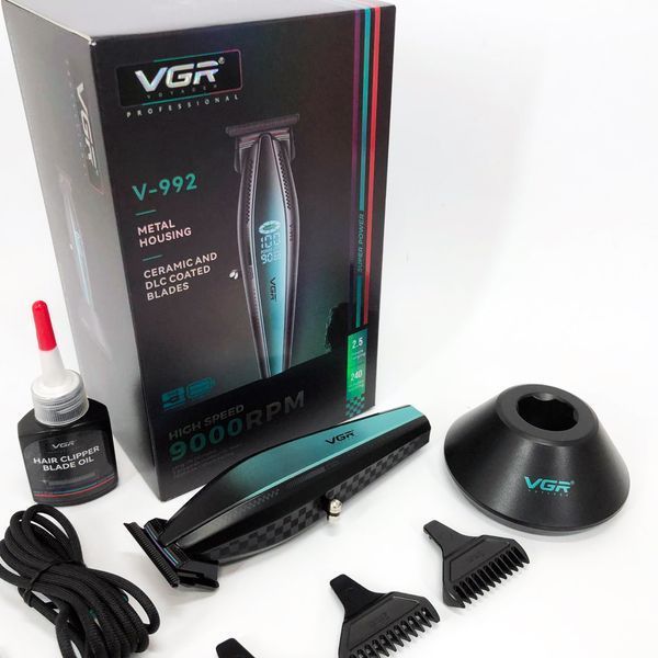 Машинка для стрижки волос с мощным мотором XPRO VGR V-992 GREEN с насадками 1-2-3 мм 00014569 фото