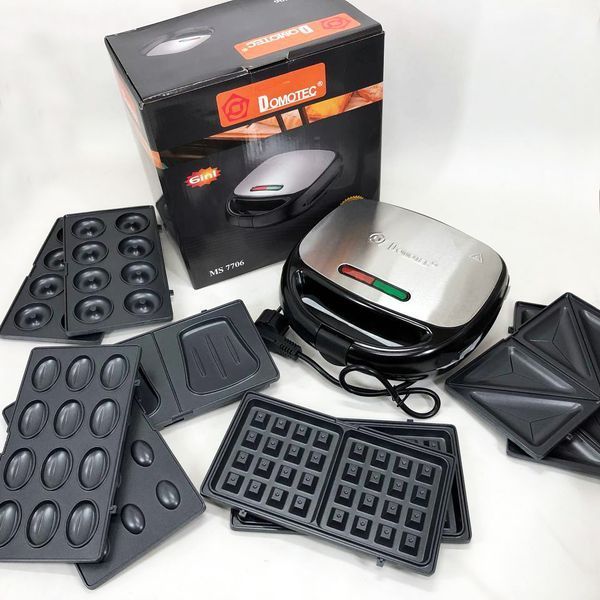 Мультипекар 6в1 зі знімними формами Domotec MS-7706, сендвічниця 4в1, домашній гриль для шаурми 00018962 фото