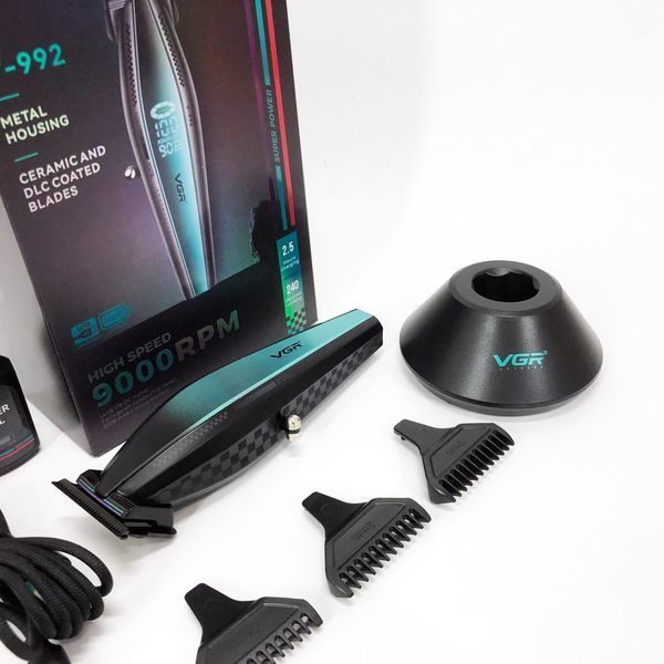 Машинка для стрижки волос с мощным мотором XPRO VGR V-992 GREEN с насадками 1-2-3 мм 00014569 фото