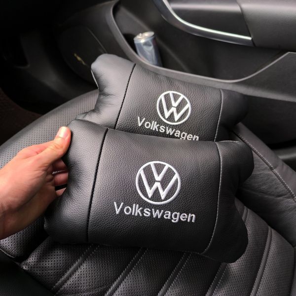 Набор подушек 2шт в авто Volkswagen из натуральной кожи, на подголовник в машину, Автомобильная подушка 00016729 фото