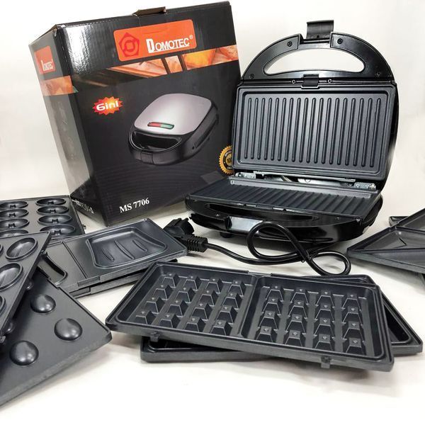 Мультипекар 6в1 зі знімними формами Domotec MS-7706, сендвічниця 4в1, домашній гриль для шаурми 00018962 фото