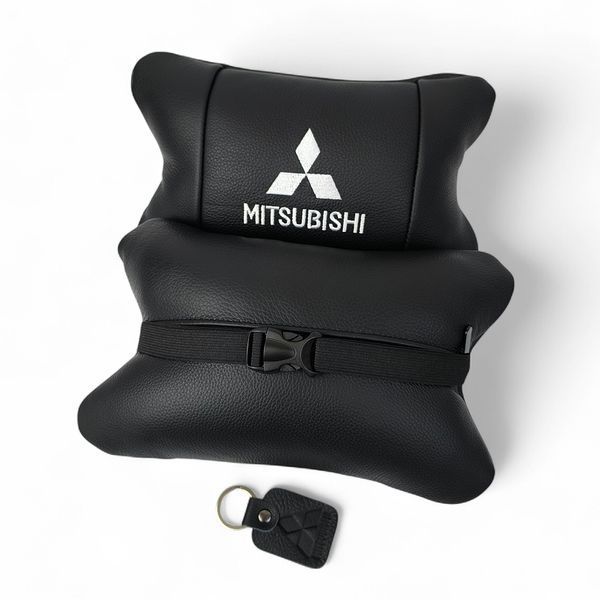 Подушки Mitsubishi з натуральної шкіри, Автоподушки на підголовник + шкіряний брелок з логотипом 00016883 фото