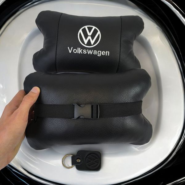 Набор подушек 2шт в авто Volkswagen из натуральной кожи, на подголовник в машину, Автомобильная подушка 00016729 фото