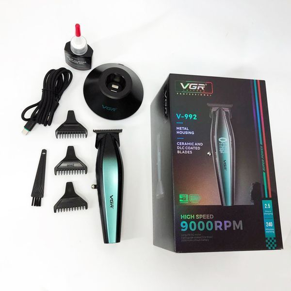 Машинка для стрижки волос с мощным мотором XPRO VGR V-992 GREEN с насадками 1-2-3 мм 00014569 фото