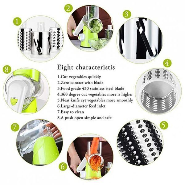 Овочерізка мультислайсер Tabletop Drum Grater Kitchen Master Терка для овочів та фруктів 3 насадки. Колір: зелений 00020291 фото