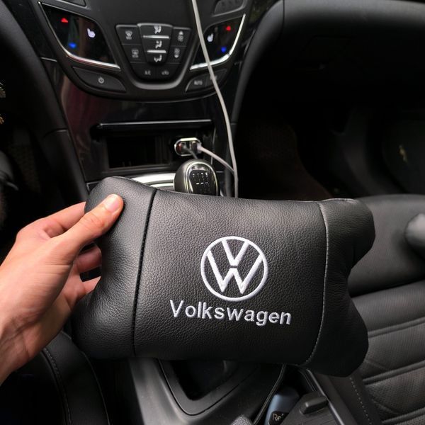 Набор подушек 2шт в авто Volkswagen из натуральной кожи, на подголовник в машину, Автомобильная подушка 00016729 фото