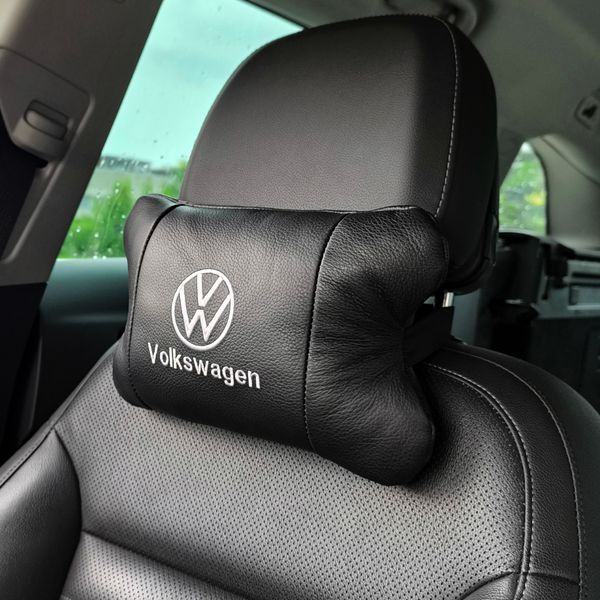Набор подушек 2шт в авто Volkswagen из натуральной кожи, на подголовник в машину, Автомобильная подушка 00016729 фото