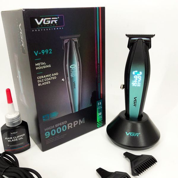 Машинка для стрижки волос с мощным мотором XPRO VGR V-992 GREEN с насадками 1-2-3 мм 00014569 фото