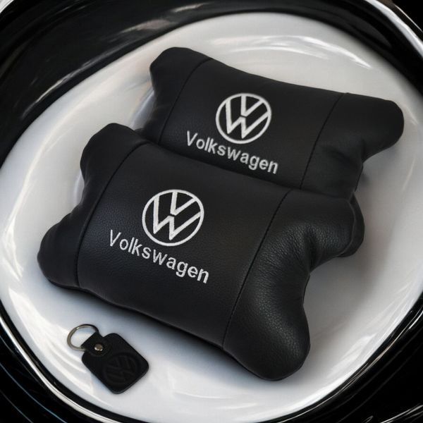 Набор подушек 2шт в авто Volkswagen из натуральной кожи, на подголовник в машину, Автомобильная подушка 00016729 фото