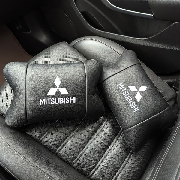 Подушки Mitsubishi з натуральної шкіри, Автоподушки на підголовник + шкіряний брелок з логотипом 00016883 фото