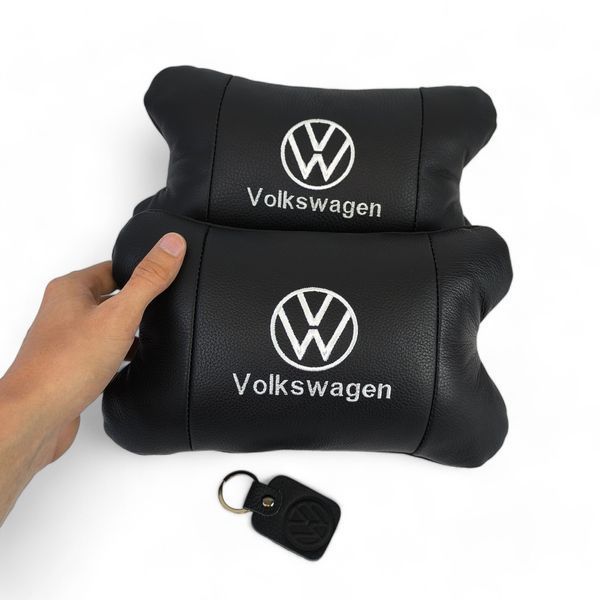 Набор подушек 2шт в авто Volkswagen из натуральной кожи, на подголовник в машину, Автомобильная подушка 00016729 фото