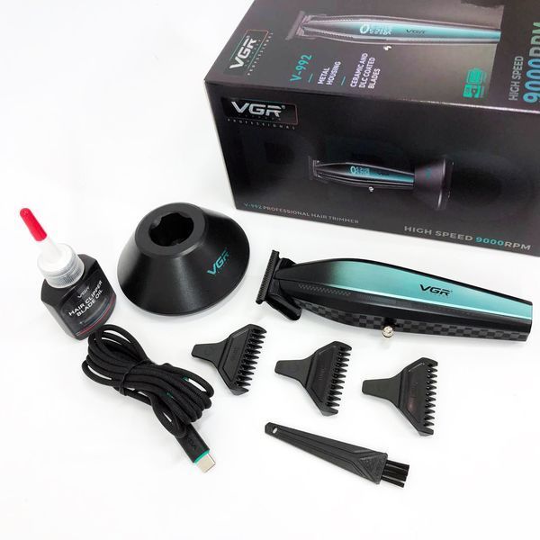 Машинка для стрижки волос с мощным мотором XPRO VGR V-992 GREEN с насадками 1-2-3 мм 00014569 фото