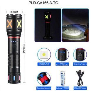 Ліхтар ручний акумуляторний PLD-CA166-3, Ліхтар ручний потужний, Тактичний ліхтар, Ручний ліхтарик led 00023004 фото