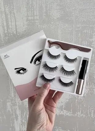 Набор накладные магнитные ресницы+подводка+пинцет Magnetic lashes 3 пары магнитов 00015696 фото