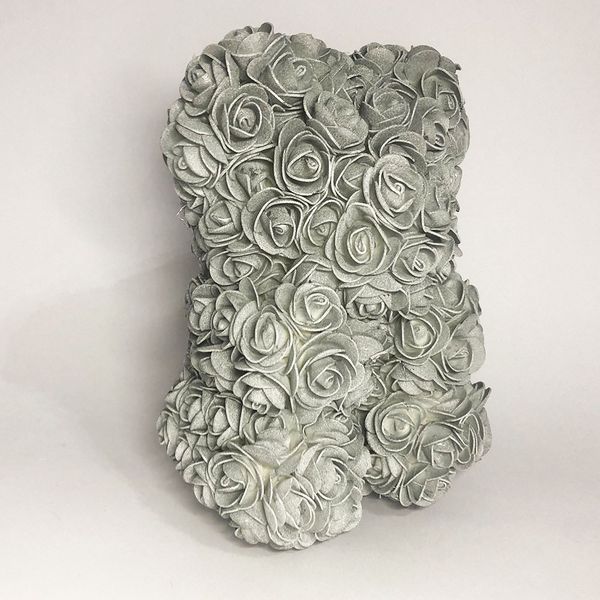 Мишка из искусственных 3D роз 25 см. Цвет: серебряный 00016299 фото