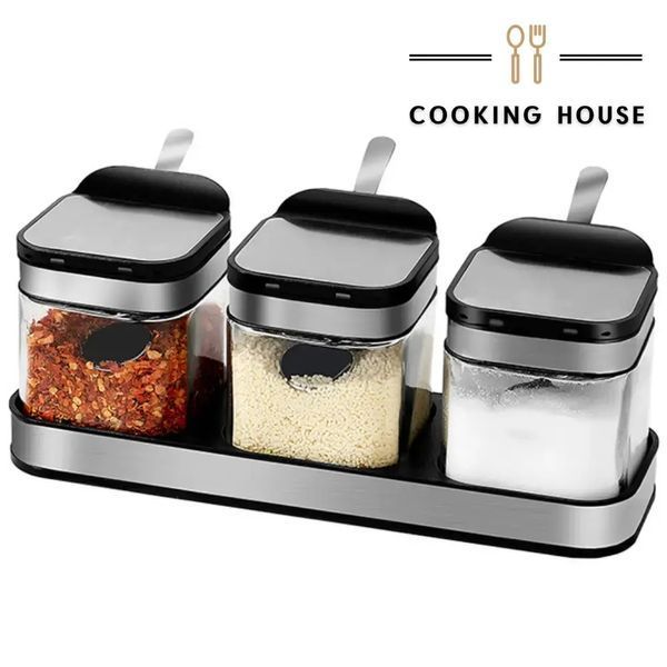 Набор контейнеров для соли, перца, приправ и специй Cooking House с крышками и ложками &ndash; 3 шт 00019346 фото