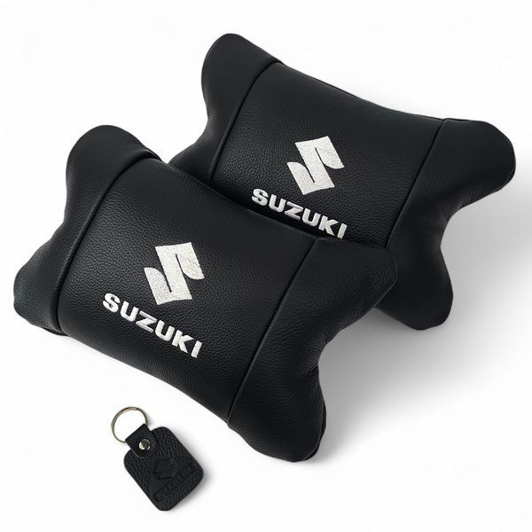 Набір шкіряних подушок Suzuki з вишивкою логотипу + брелок у подарунок для авто 00016884 фото