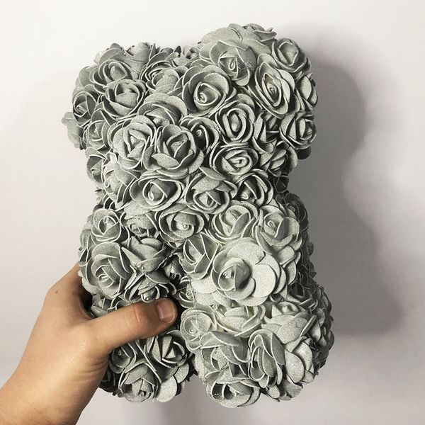 Мишка из искусственных 3D роз 25 см. Цвет: серебряный 00016299 фото