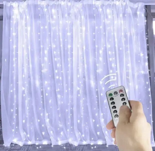 Светодиодная гирлянда штора роса на проволоке 3х2 м 200 LED пульт + USB холодный белый 00024810 фото