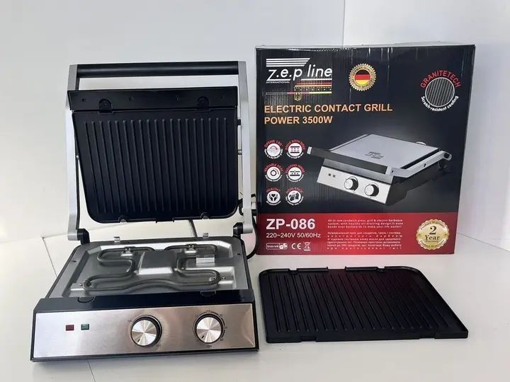 Гриль электрический прижимной Zepline 3500W со съемными пластинами контактный 00020948 фото