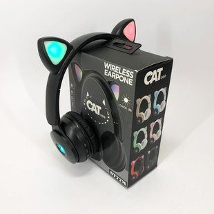 Беспроводные наушники ST77 LED со светящимися кошачьими ушками. Цвет: черный 00023877 фото