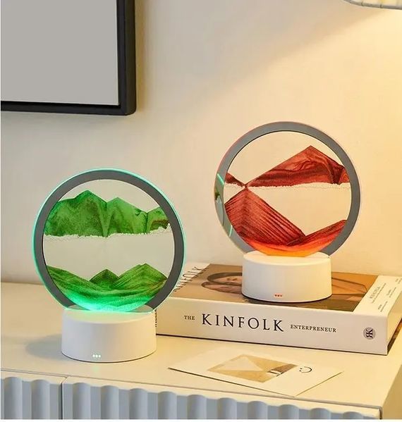 Настільна LED лампа нічник RGB Пісочний годинник 3D Sandscape. Картина Рухомий пісок 00022508 фото
