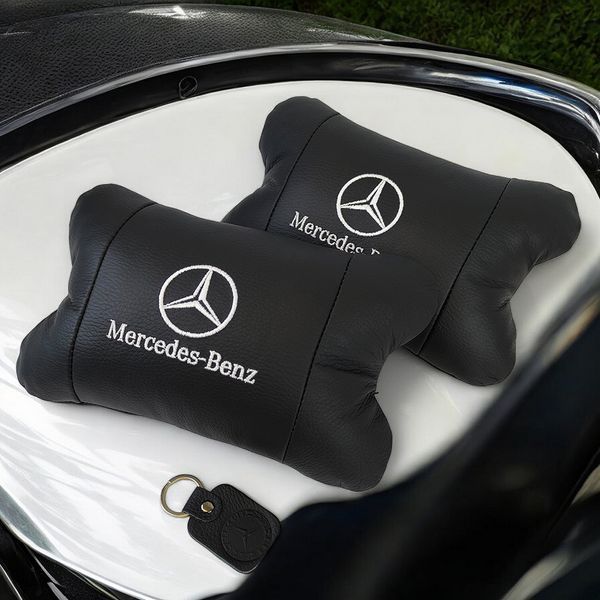 Мерседес 2шт, натуральная кожа, подушки на подголовник для авто с логотипом Mercedes-Benz 00016730 фото
