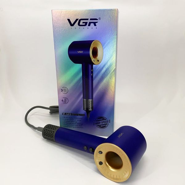 Фен професійний vgr v-445 blue, 3 рівні обдування, 4 рівні температури, 1600 вт 00014867 фото
