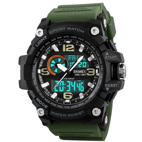 Часы наручные мужские SKMEI 1283AG ARMY GREEN, армейские часы противоударные. Цвет: зеленый 00022032 фото
