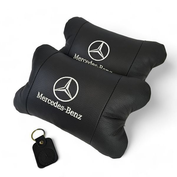 Мерседес 2шт, натуральная кожа, подушки на подголовник для авто с логотипом Mercedes-Benz 00016730 фото