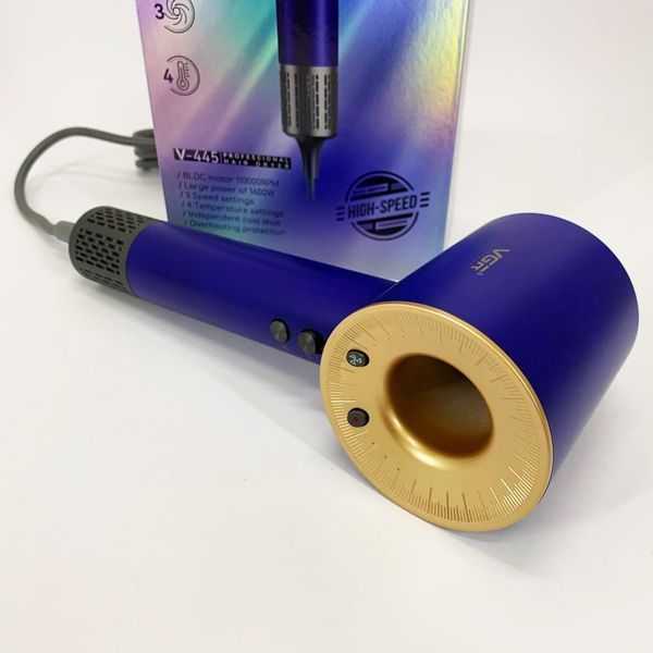 Фен професійний vgr v-445 blue, 3 рівні обдування, 4 рівні температури, 1600 вт 00014867 фото