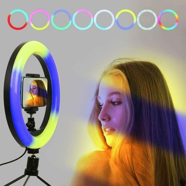 Кольцевая светодиодная лампа RGB LED RING MJ20 20 см с держателем телефона 00023499 фото