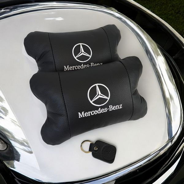 Мерседес 2шт, натуральная кожа, подушки на подголовник для авто с логотипом Mercedes-Benz 00016730 фото