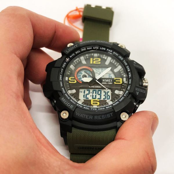 Часы наручные мужские SKMEI 1283AG ARMY GREEN, армейские часы противоударные. Цвет: зеленый 00022032 фото