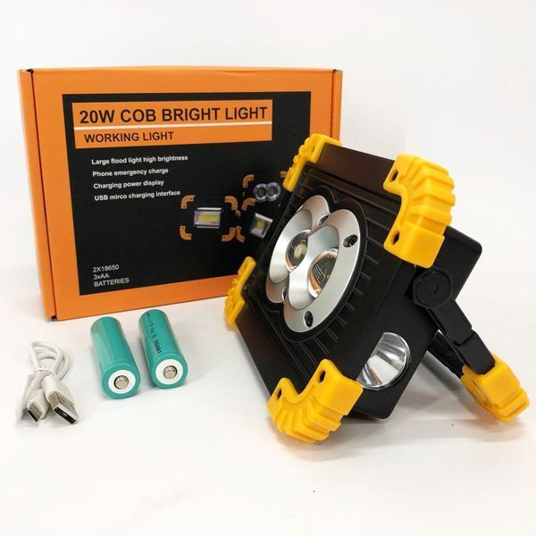 Прожектор светодиодный X-Balog L802-20W-2COB+1W, фонарь прожектор светильник, аварийная лампа 00022918 фото