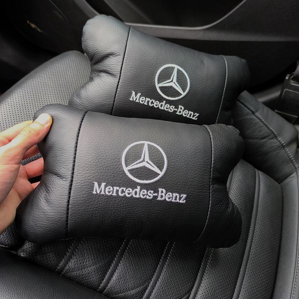 Мерседес 2шт, натуральная кожа, подушки на подголовник для авто с логотипом Mercedes-Benz 00016730 фото