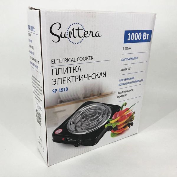 Плита электрическая Suntera SP-1910, электроплита 1000 w, электроплита 1 комфорка. Цвет: черный 00018922 фото