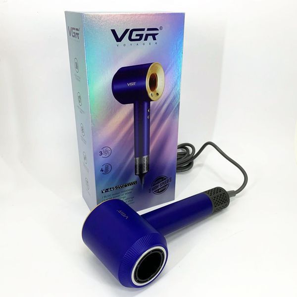 Фен професійний vgr v-445 blue, 3 рівні обдування, 4 рівні температури, 1600 вт 00014867 фото