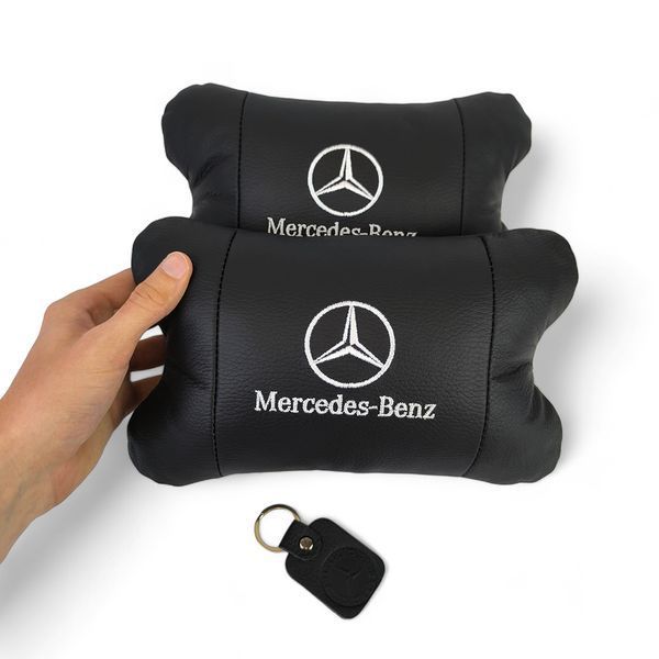 Мерседес 2шт, натуральная кожа, подушки на подголовник для авто с логотипом Mercedes-Benz 00016730 фото