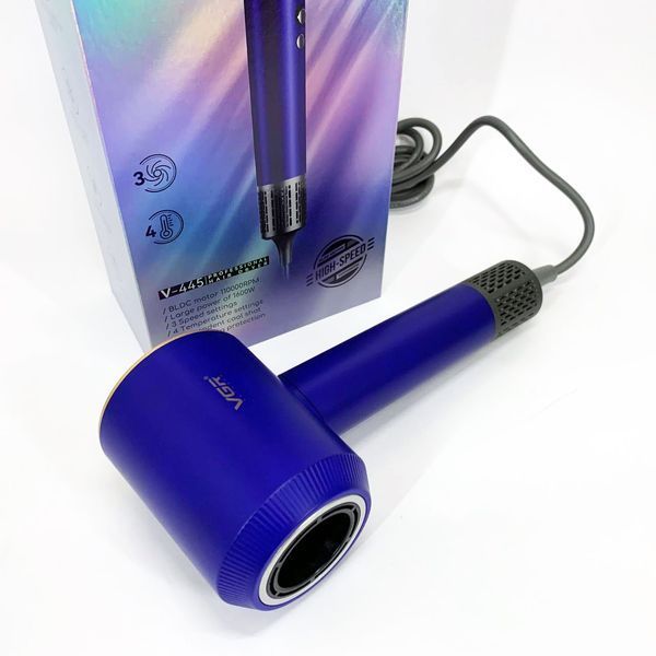 Фен професійний vgr v-445 blue, 3 рівні обдування, 4 рівні температури, 1600 вт 00014867 фото