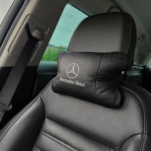 Мерседес 2шт, натуральная кожа, подушки на подголовник для авто с логотипом Mercedes-Benz 00016730 фото