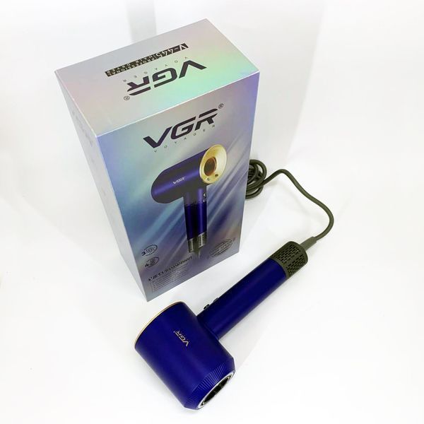 Фен професійний vgr v-445 blue, 3 рівні обдування, 4 рівні температури, 1600 вт 00014867 фото