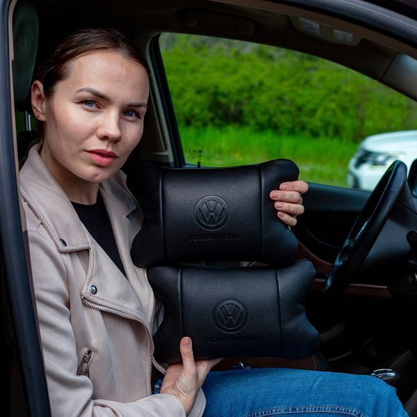Набір шкіряних подушок 2шт - Volkswagen на підголовник у машину, Автомобільна подушка 00016831 фото