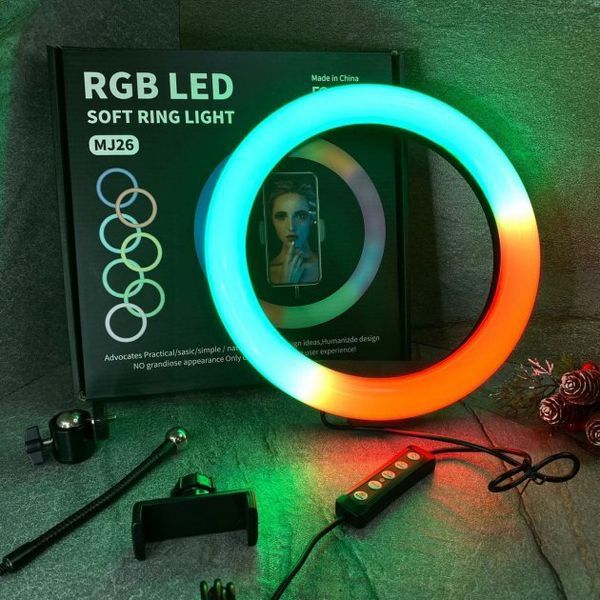 Кольцевая светодиодная лампа RGB LED RING MJ20 20 см с держателем телефона 00023499 фото