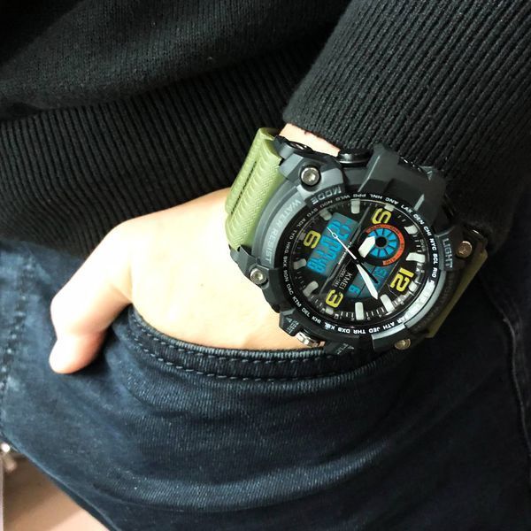 Часы наручные мужские SKMEI 1283AG ARMY GREEN, армейские часы противоударные. Цвет: зеленый 00022032 фото