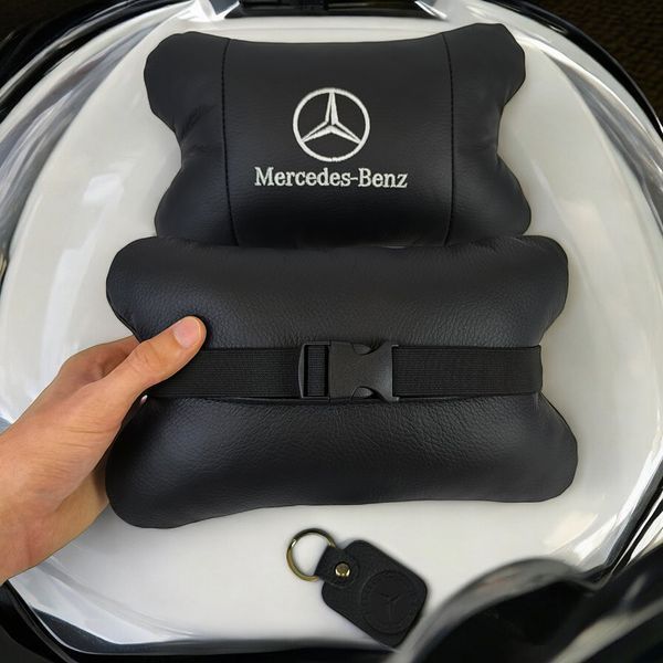 Мерседес 2шт, натуральная кожа, подушки на подголовник для авто с логотипом Mercedes-Benz 00016730 фото
