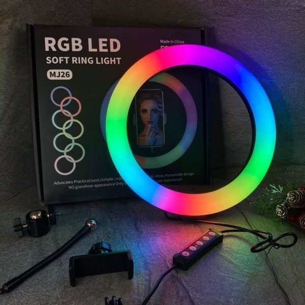 Кольцевая светодиодная лампа RGB LED RING MJ20 20 см с держателем телефона 00023499 фото