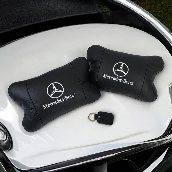 Мерседес 2шт, натуральная кожа, подушки на подголовник для авто с логотипом Mercedes-Benz 00016730 фото