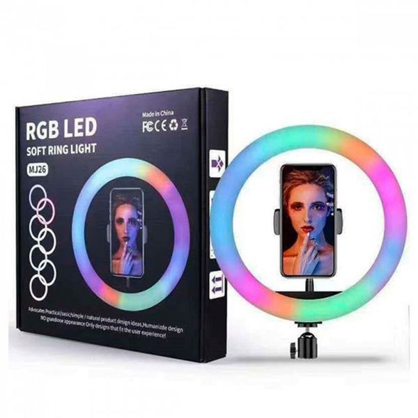 Кольцевая светодиодная лампа RGB LED RING MJ20 20 см с держателем телефона 00023499 фото