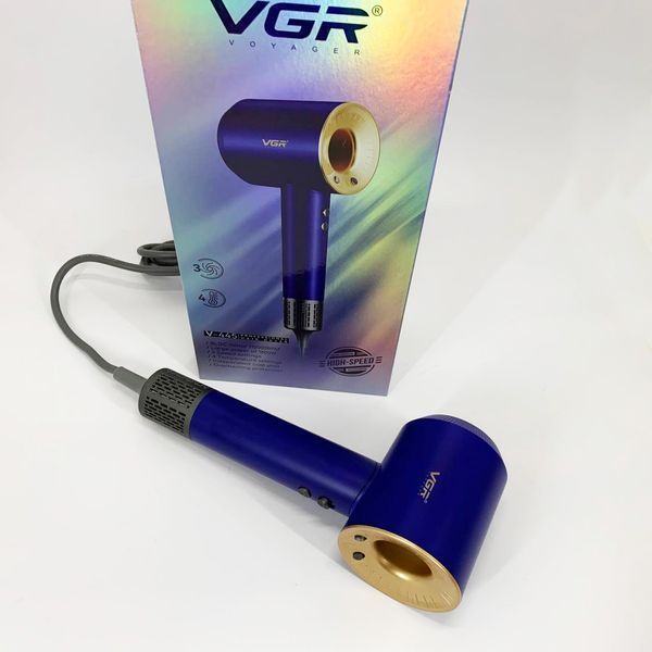 Фен професійний vgr v-445 blue, 3 рівні обдування, 4 рівні температури, 1600 вт 00014867 фото